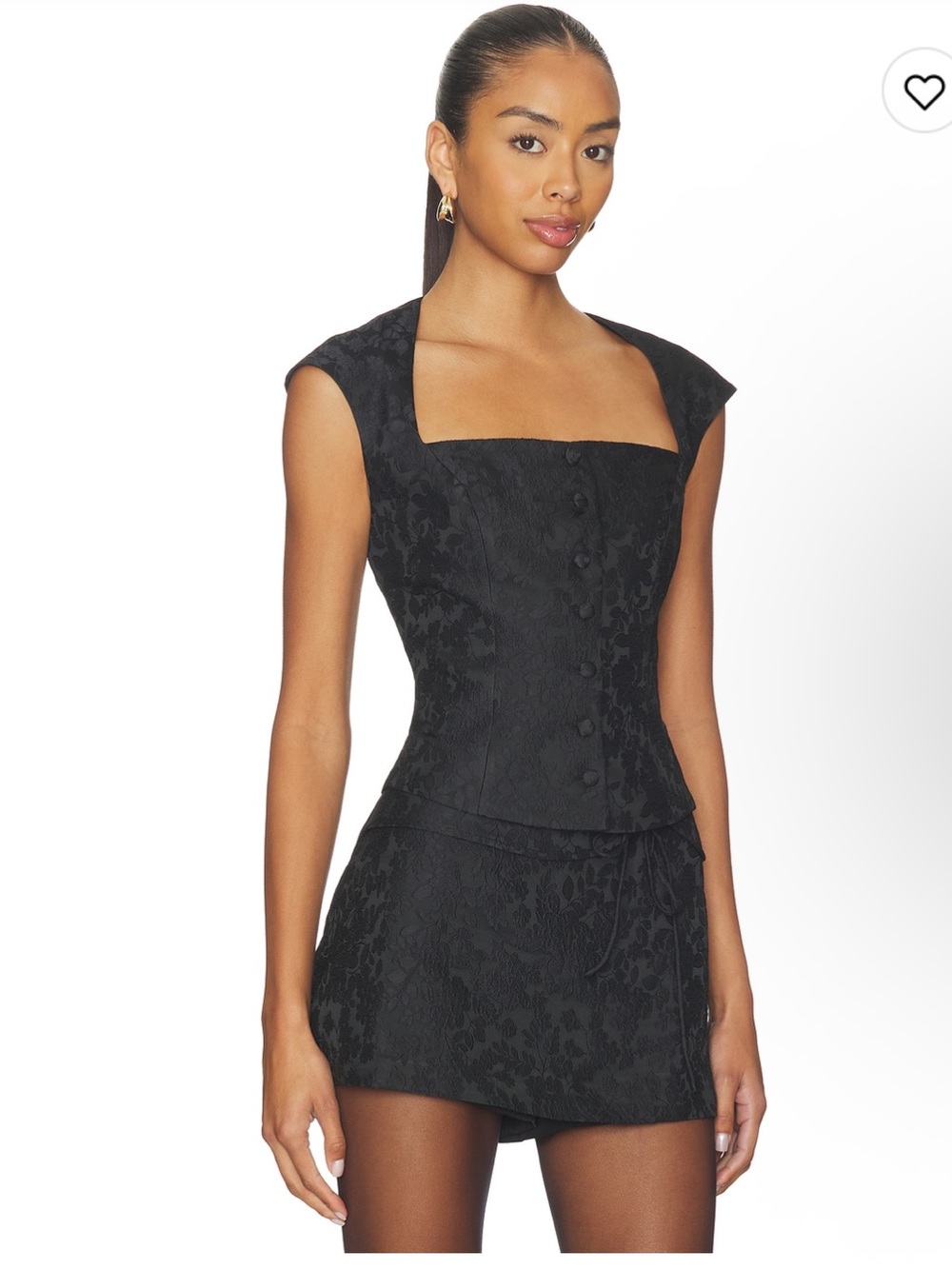 Amanda Uprichard Black Brocade Square-Neck Top